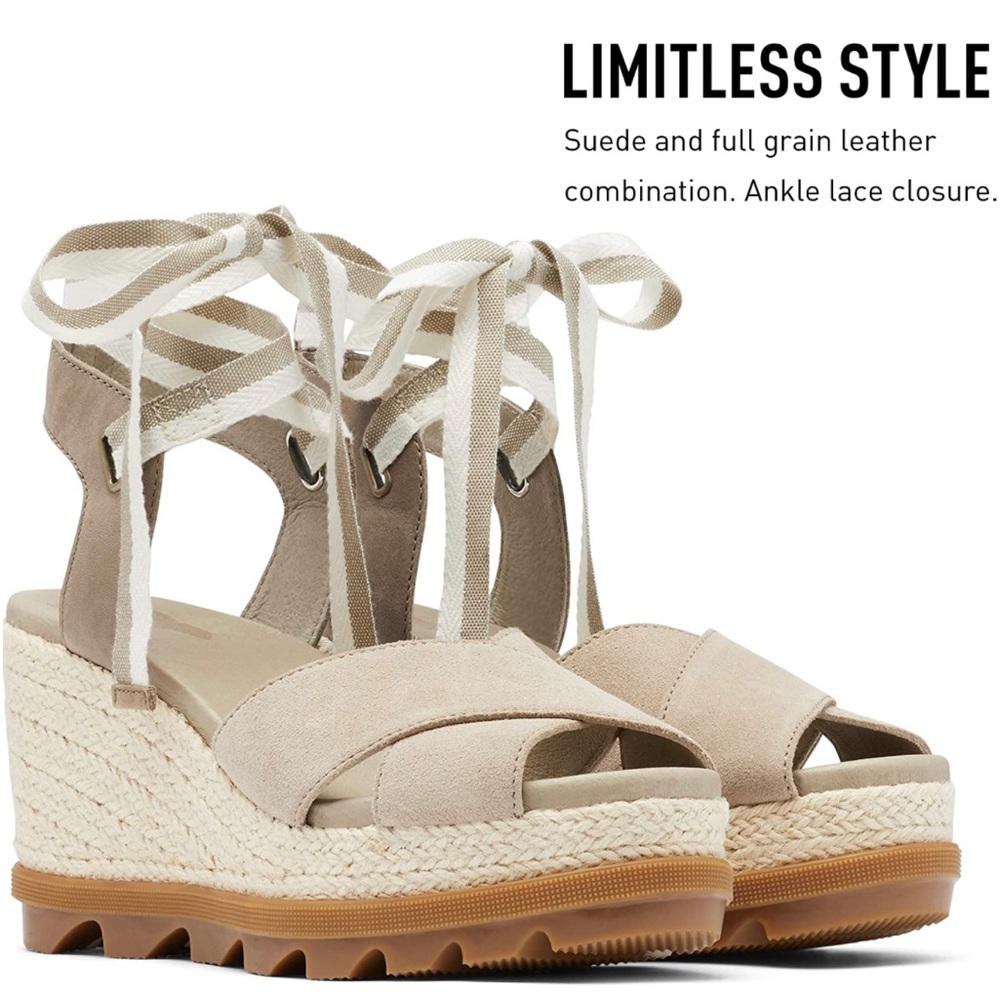 New in box! Sorel 8 Joanie II high ankle wedge lace espadrille sandal, Beige